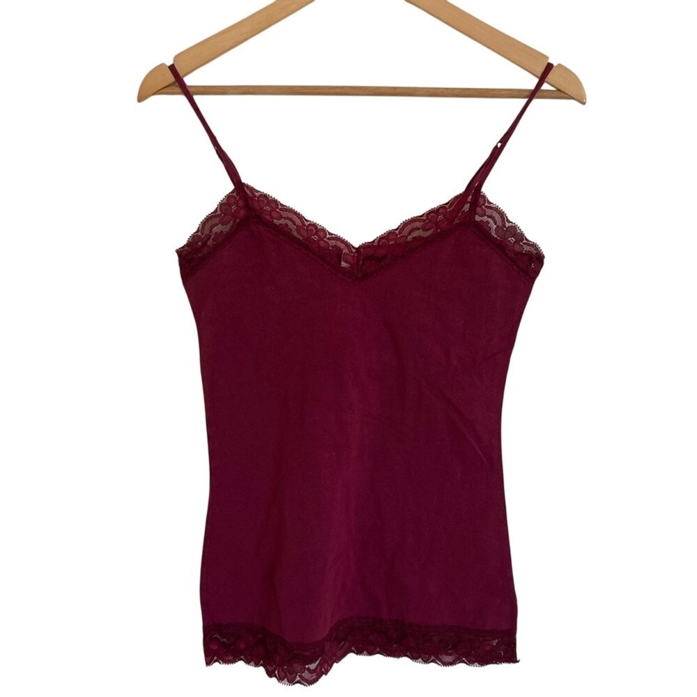 No Boundaries Y2K Womens Burgundy‎ Lace Trim Camisole Tank Size Large Girly